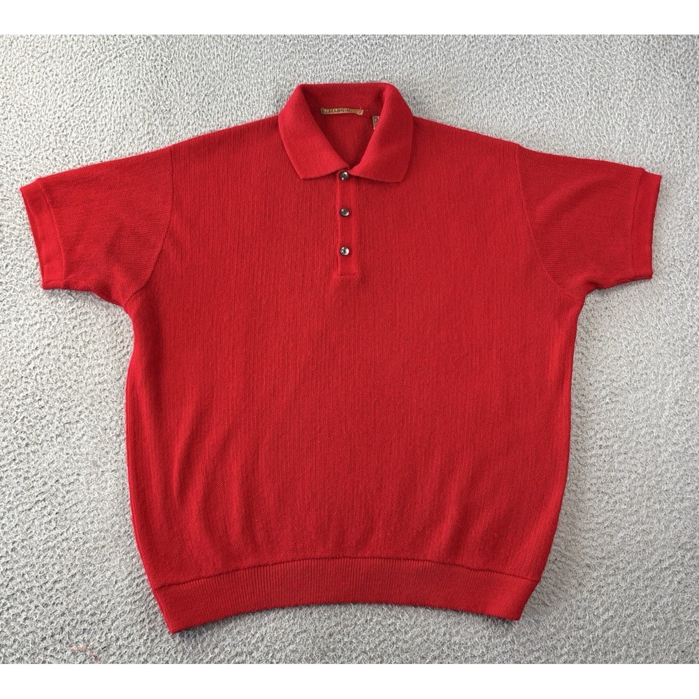 True Vintage I Magnin Polo Sweater Mens XL Red Orlon Acrylic Rockabilly